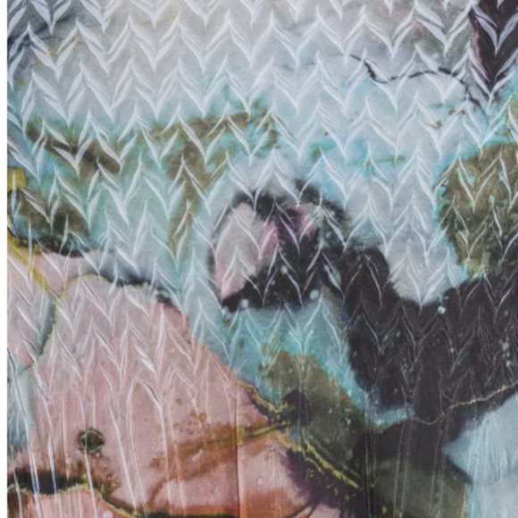 KOMAROV WATER COLOR FLORAL CHARMEUSE & CHIFFON V-NECK STARDUST MIDI DRESS XL - Picture 5 of 6